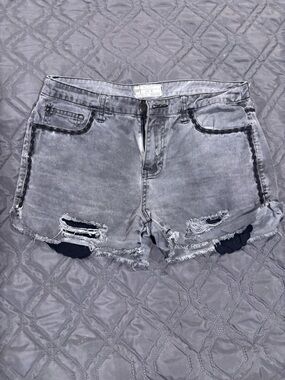 Free People Washed Gray Distressed Denim Shorts